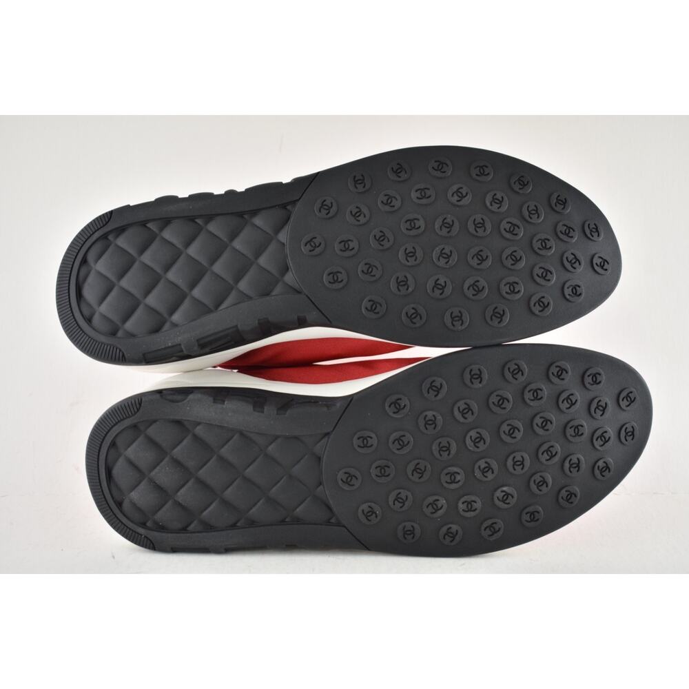 Chanel Mens 19P Red Lycra White Black CC Logo Lace Low Top Trainer Sneaker 41 8 - Picture 12 of 12